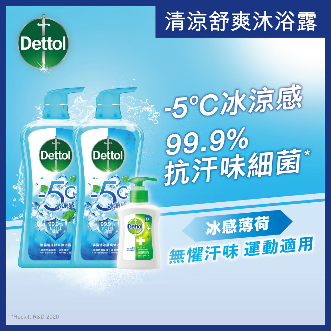 Dettol Cool Anti-bacterial pH-Balanced Body Wash 950g Twin Pack + Free Gift