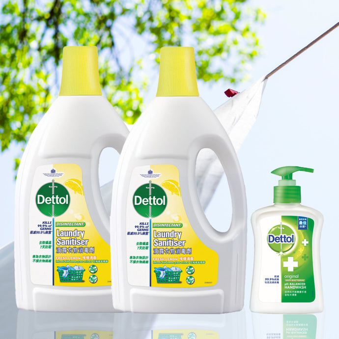 Dettol Laundry Sanitizer 1.2L Twin Pack (Lemon) + Anti-Bacterial Hand Wash Pine 250g