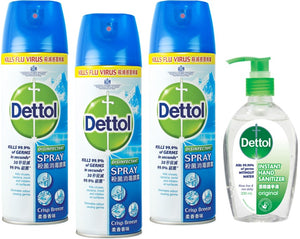 Dettol Disinfectant Spray Crisp Breeze​ Tripack + Hand Sanitizer 