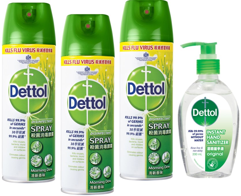 Dettol Disinfectant Spray Morning Dew Tripack + Hand Sanitizer